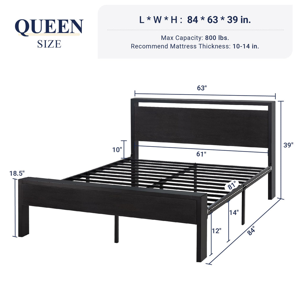 Queen Size Black Oak Bed Frame O904