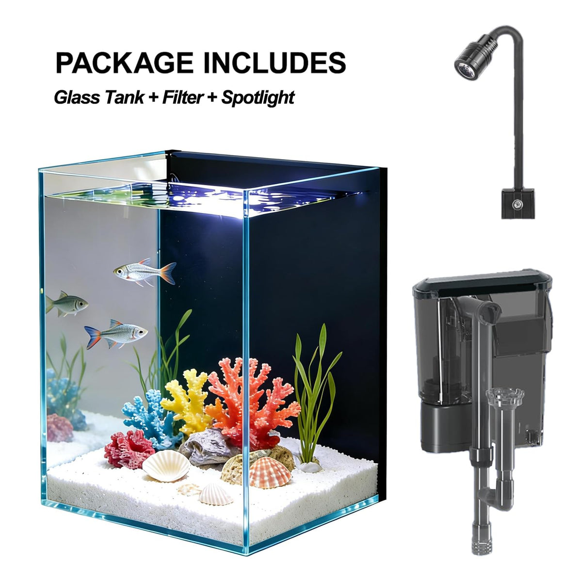 1.5 Gallon Glass Fish Tank Kit with Filter and LED Light R316