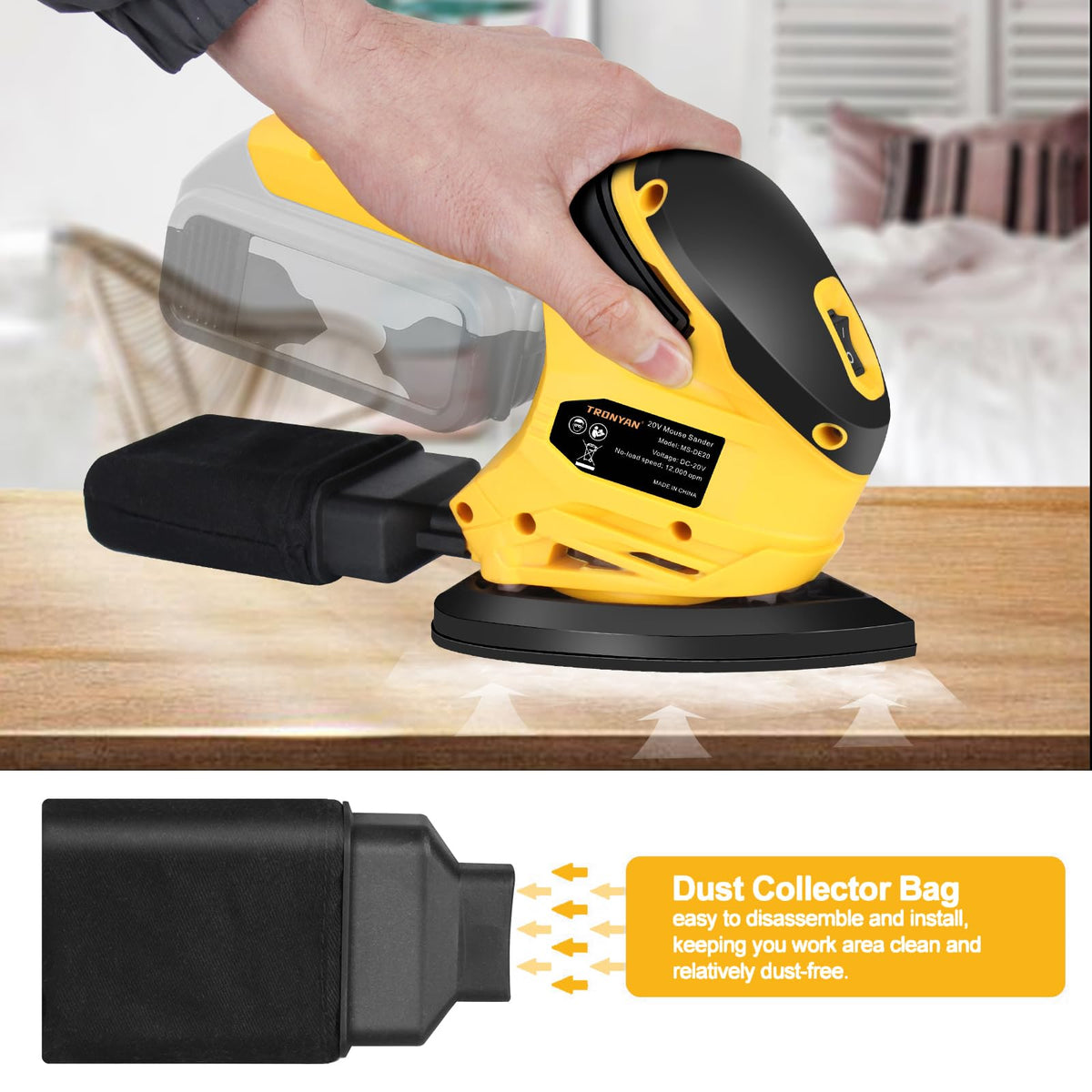 Cordless Detail Sander, 12,000 OPM, 10Pcs Sandpapers, Dust Bag D944247
