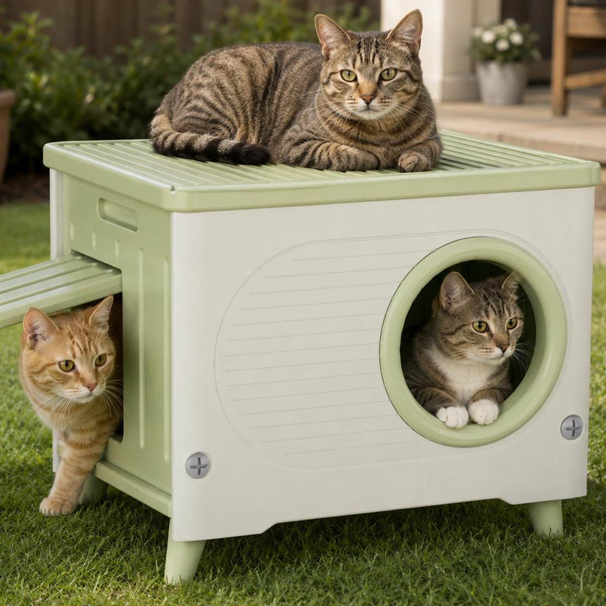 Extra Large Insulated Plastic Cat House with Escape Door O112928