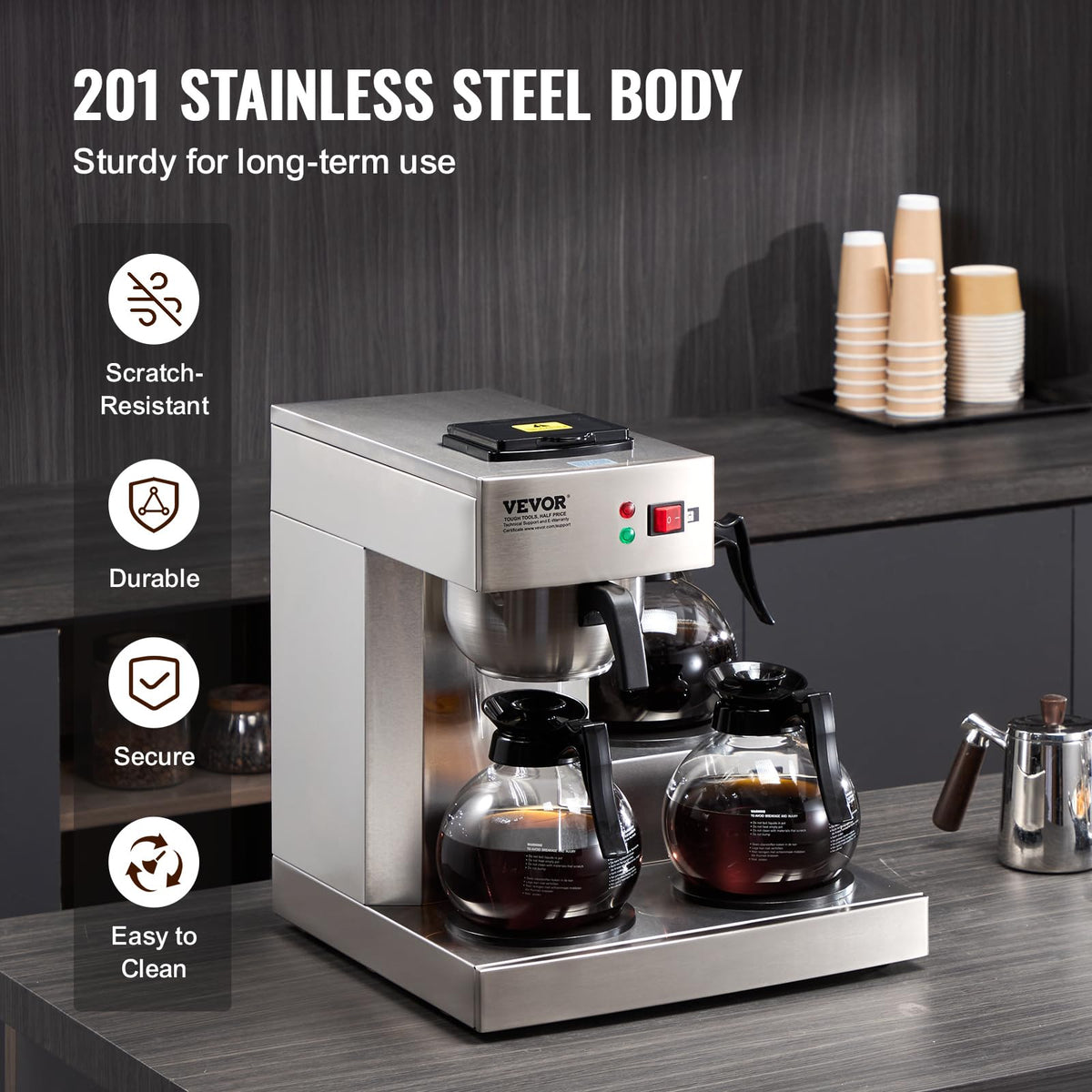 12 Cups Commercial Drip Coffee Maker with 3 Glass Carafes and Warmer Plates R612