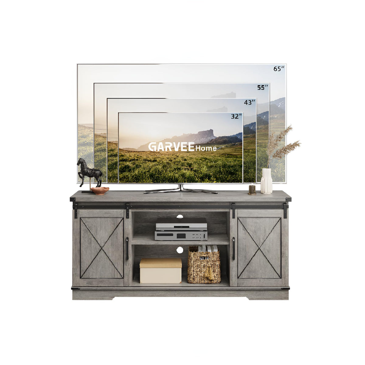 65" Rustic Farmhouse TV Stand with Sliding Barn Doors L871652