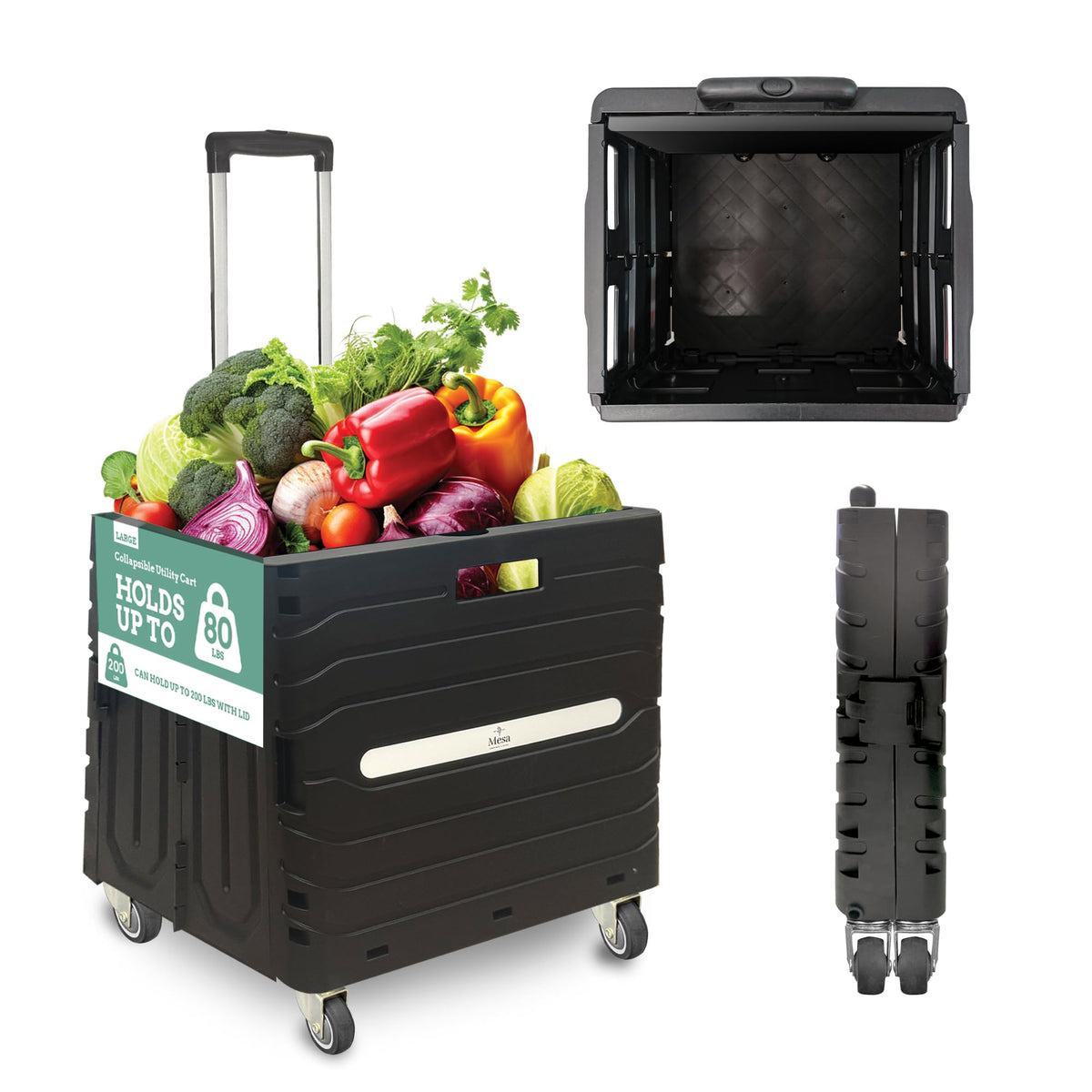Collapsible Folding Utility Cart with 360° Wheels, Black W79665
