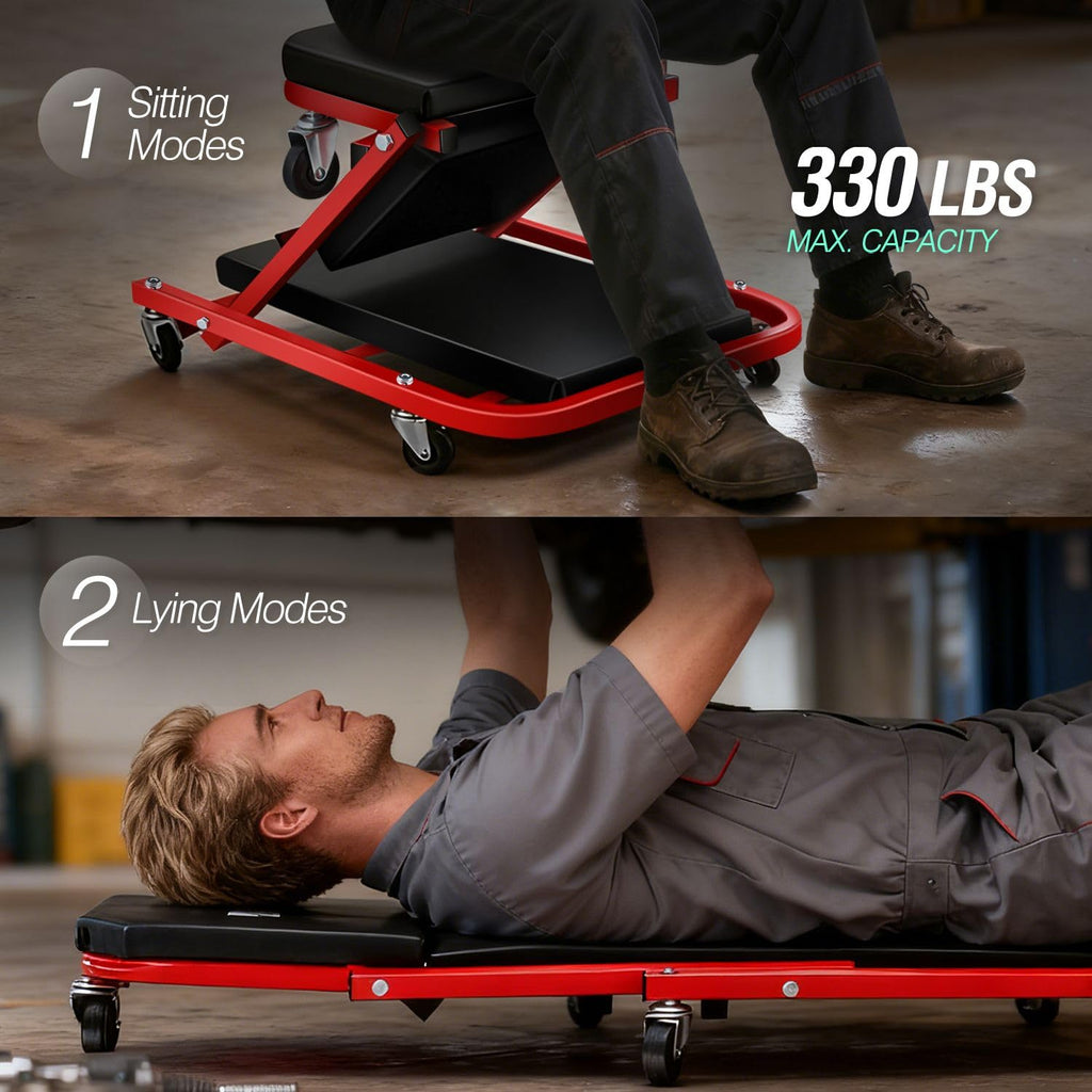 40 Inches 2 IN 1 Rolling Folding Car Creeper/Seat Red A780340