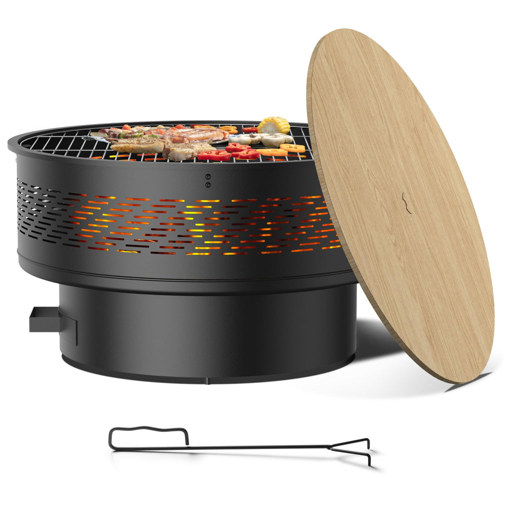 32" Round Wood Burning Fire Pit with Cooking Grill I711243