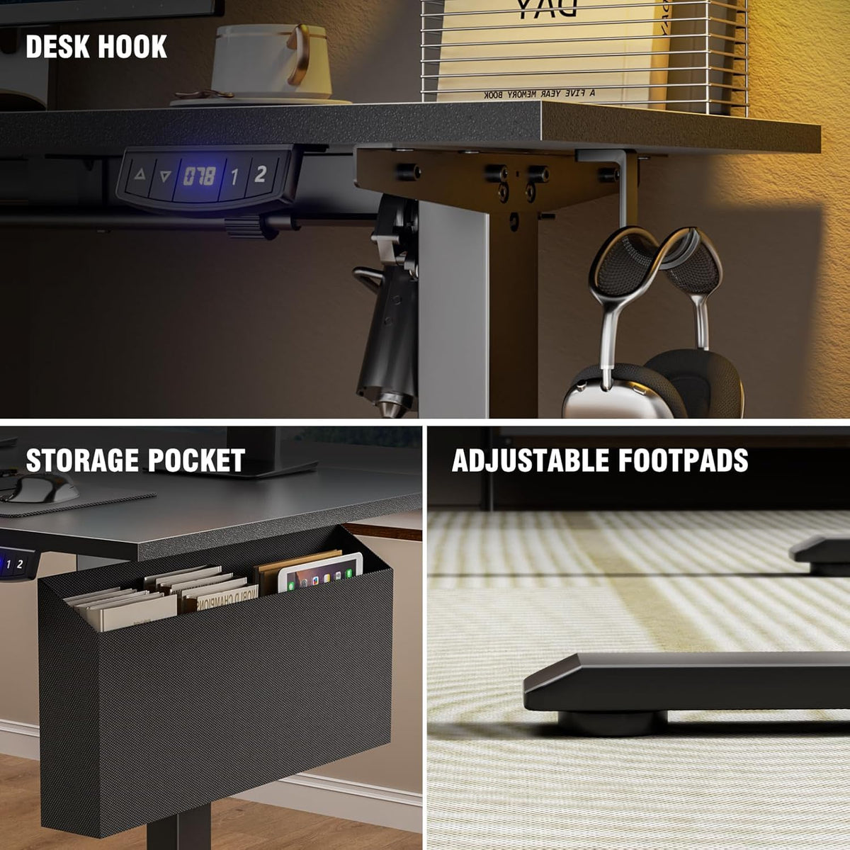 63" L Shaped Height Adjustable Standing Desk M7695