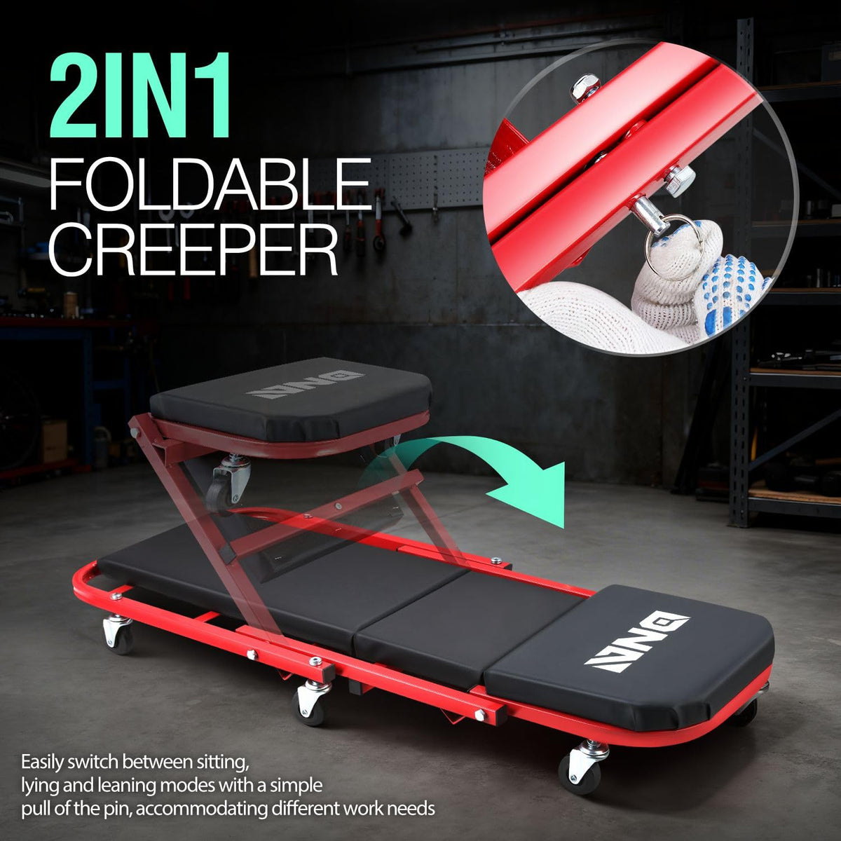 40 Inches 2 IN 1 Rolling Folding Car Creeper/Seat Red A780340