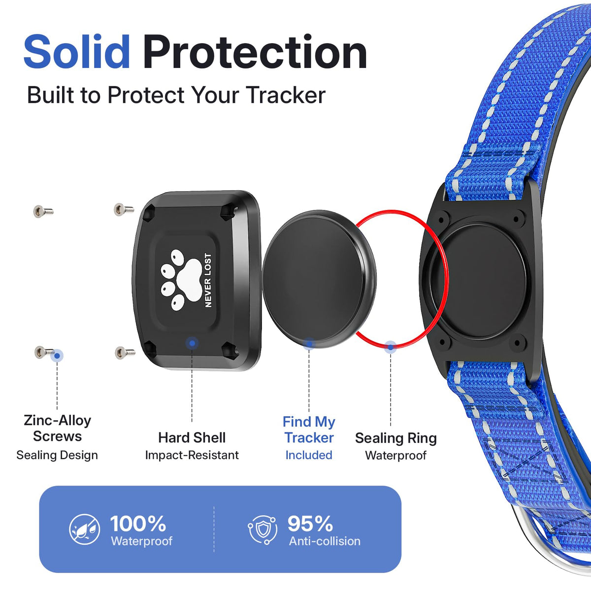 GPS Dog Collar with Tracker, Waterproof, Blue, L M8016