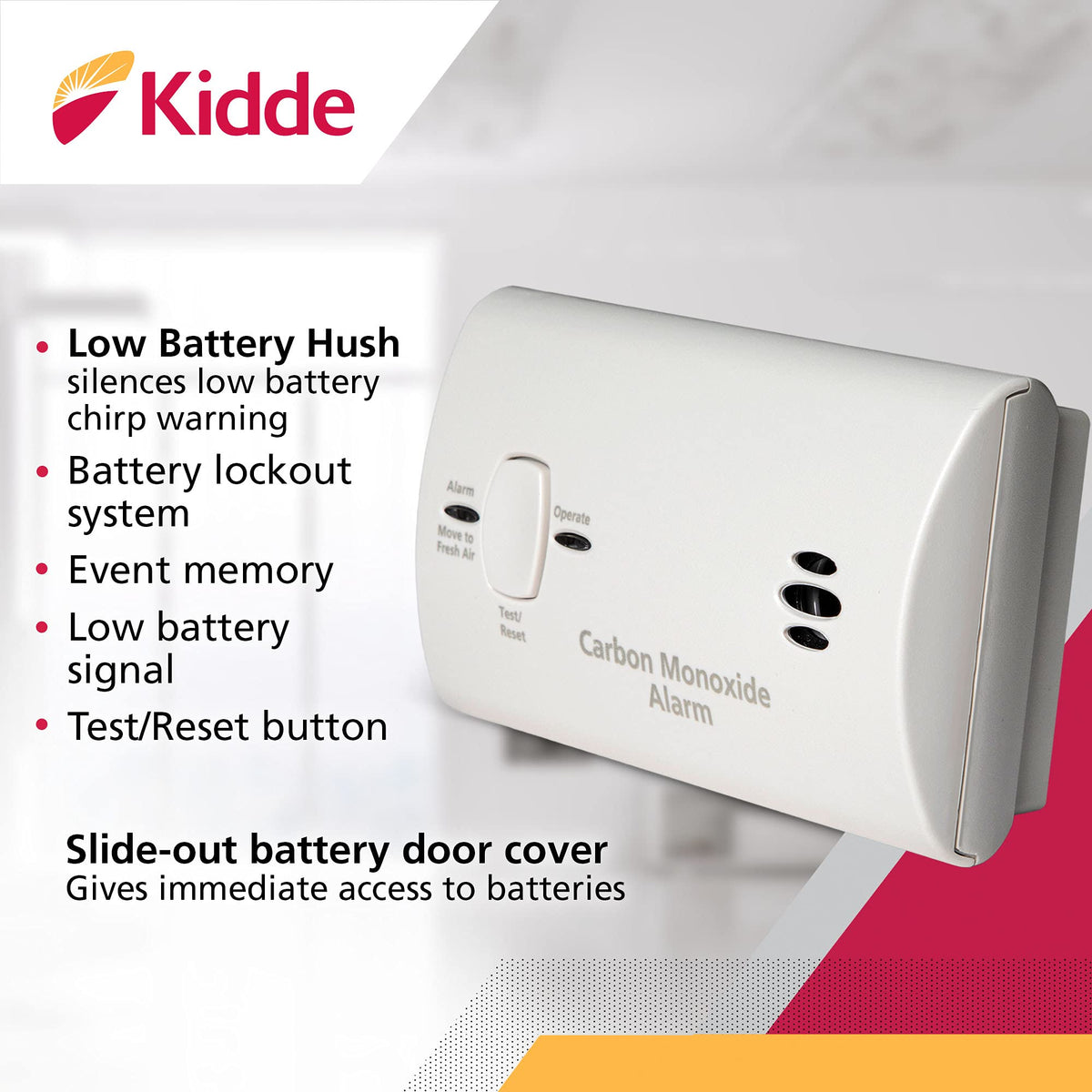 Carbon Monoxide Detector, Battery Powered CO Alarm D83992