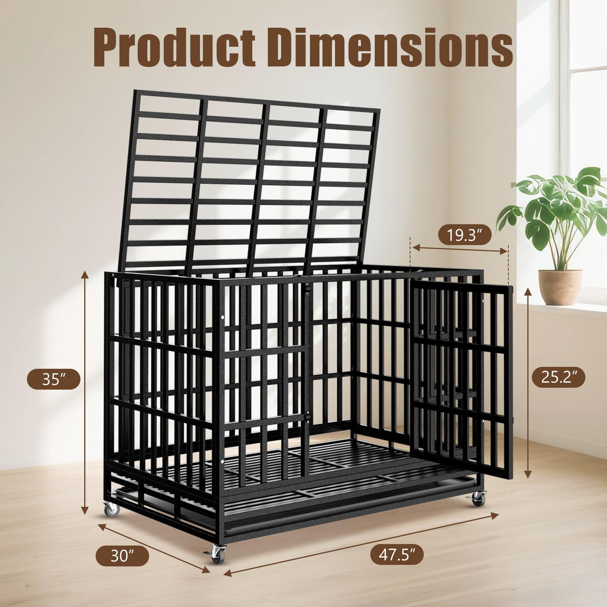 48 Inch Heavy Duty Dog Crate Kennel with Wheels D9857