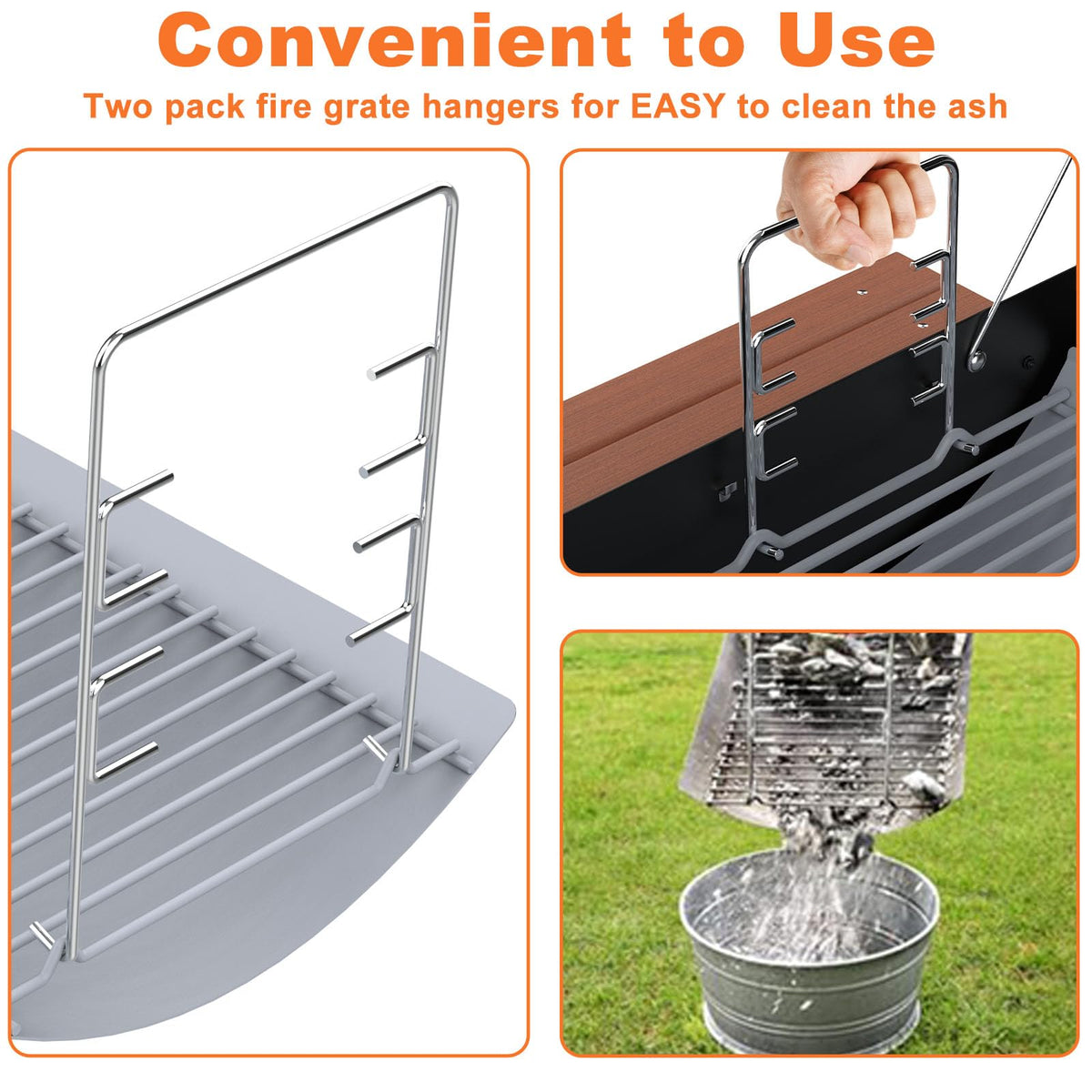 27 Inch Ash Pan Replacement with 2pcs Fire Grate Hangers T5076