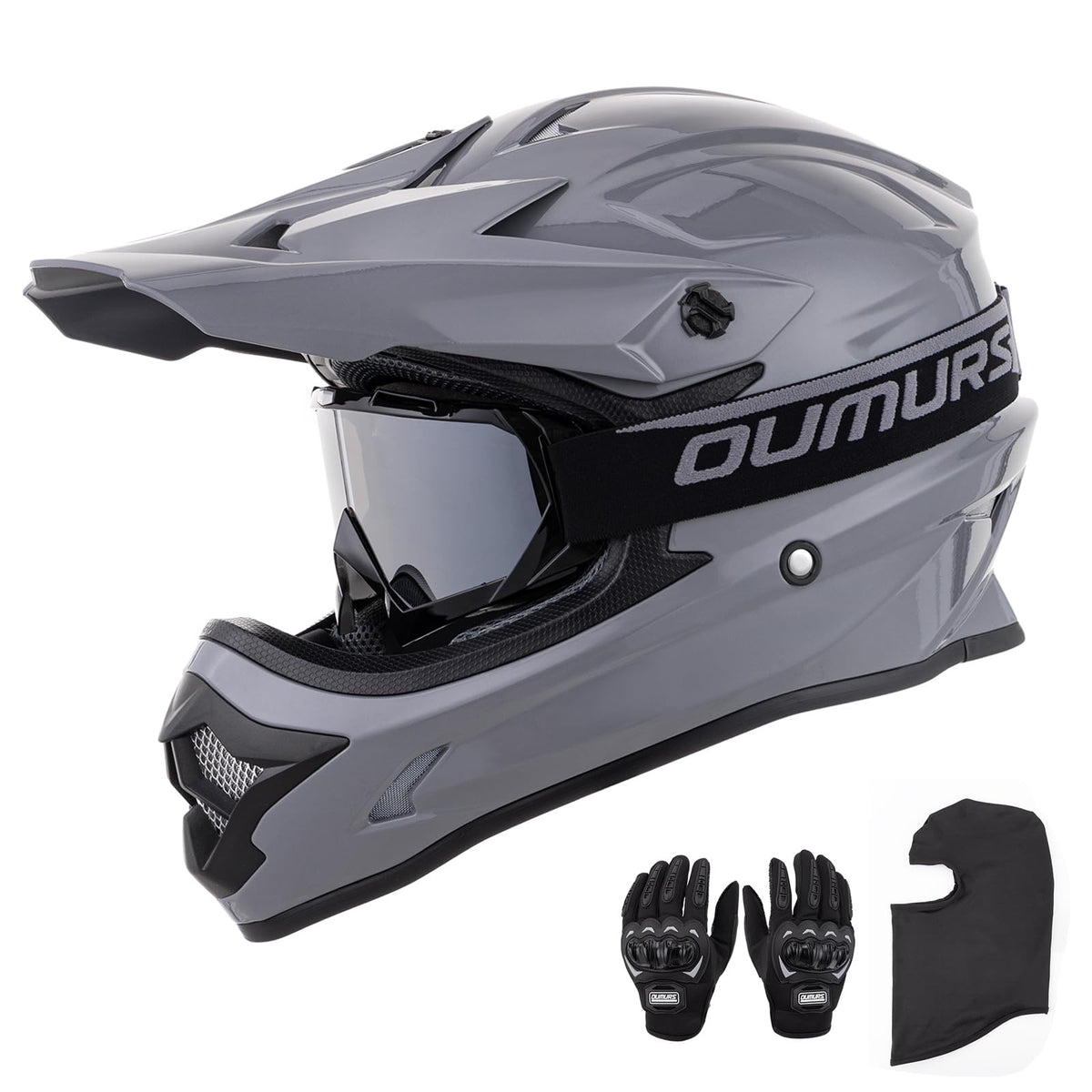 Adult ATV Dirt Bike Helmet with Goggles Gloves & Mask Adjustable Sun Visor Motorcycle Off-Road Motocross Downhill Moped MX Gray L J564