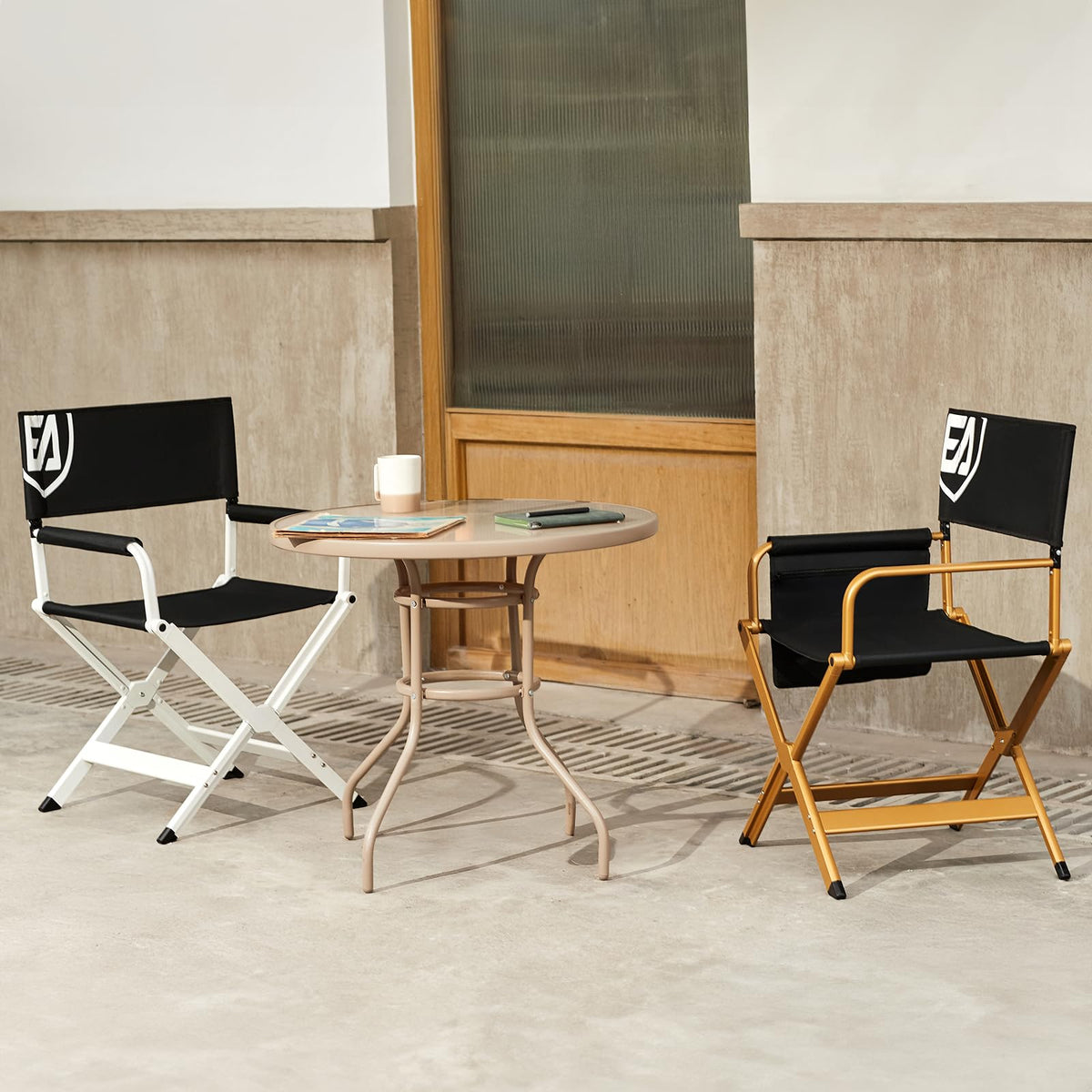 Aluminum Folding Directors Chair 19" Seat Height Black Fabric Golden Frame H8445