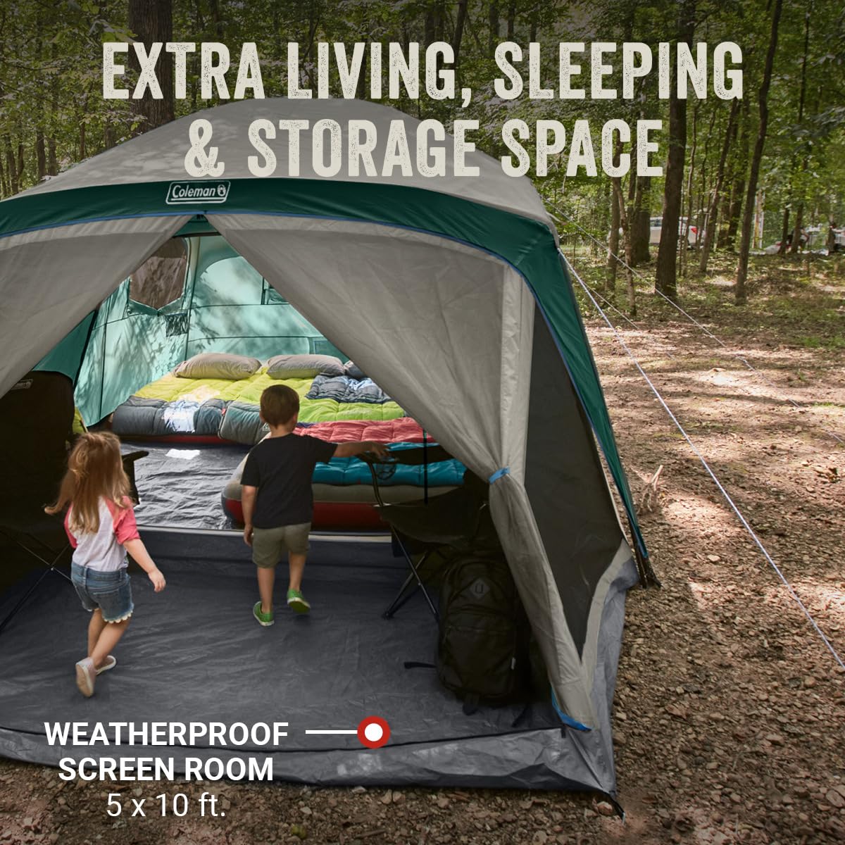 Camping Tent with Rainfly & Screened Porch, Weatherproof Family Tent Fits 4 Queen-Sized Airbeds U228745