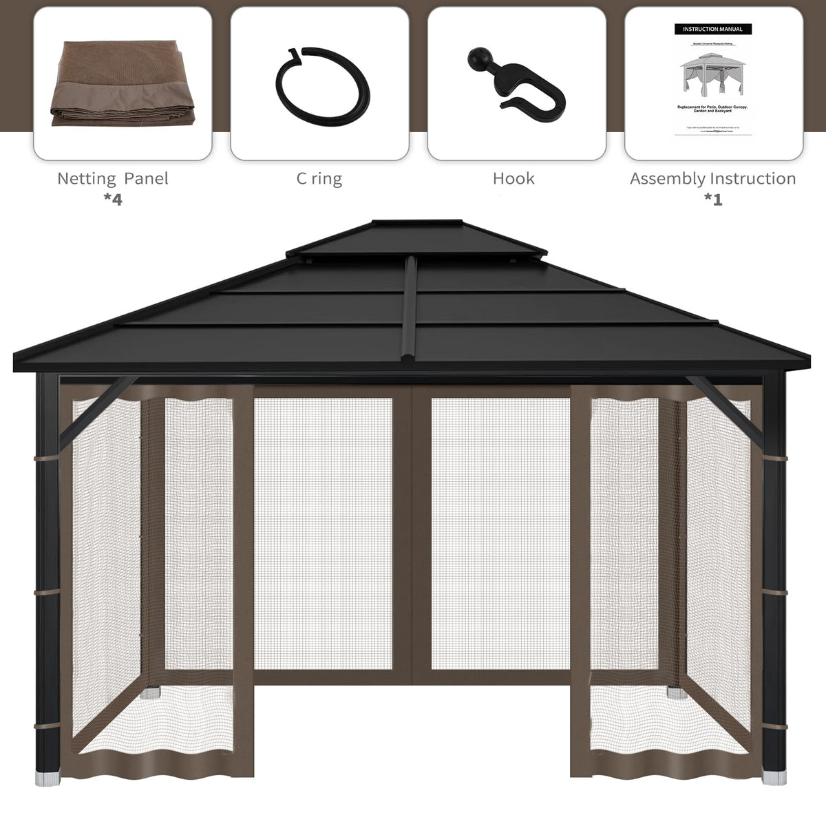 10x10 ft Coffee Gazebo Replacement Mosquito Netting J741