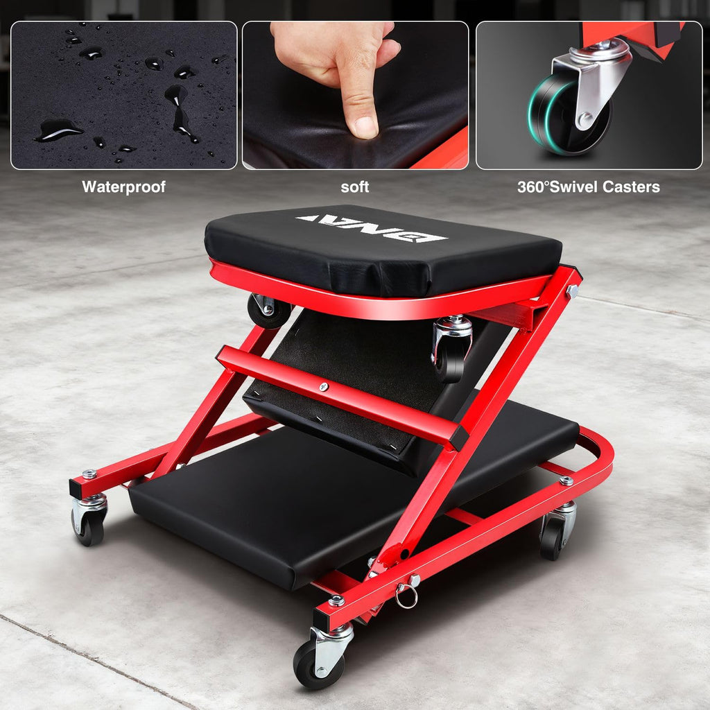 40 Inches 2 IN 1 Rolling Folding Car Creeper/Seat Red A780340
