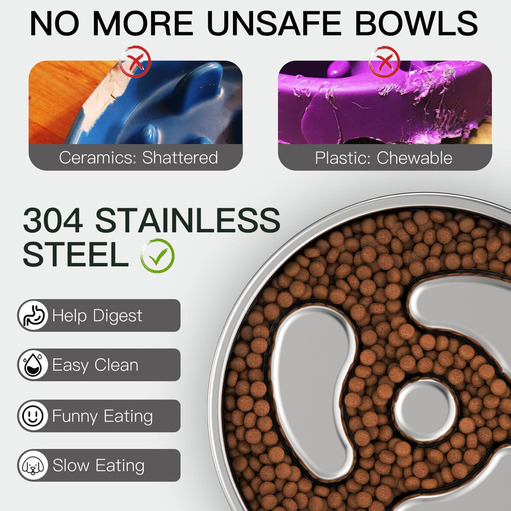 Slow Feeder Dog Bowl 304 Stainless Steel Non-Slip X1351