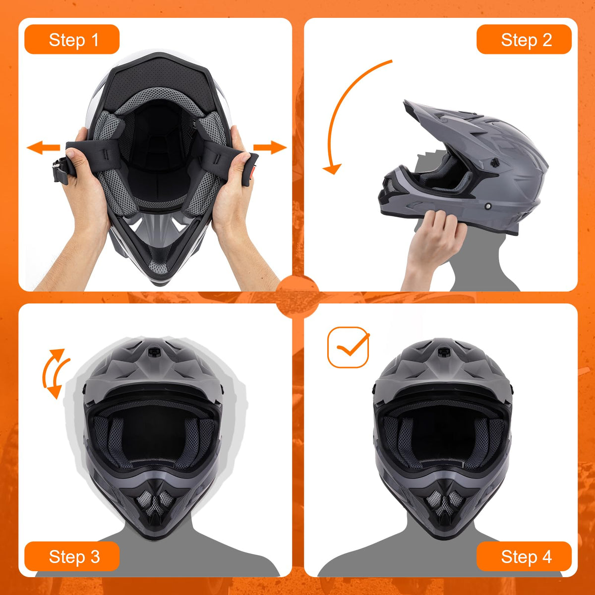 Adult ATV Dirt Bike Helmet with Goggles Gloves & Mask Adjustable Sun Visor Motorcycle Off-Road Motocross Downhill Moped MX Gray L J564