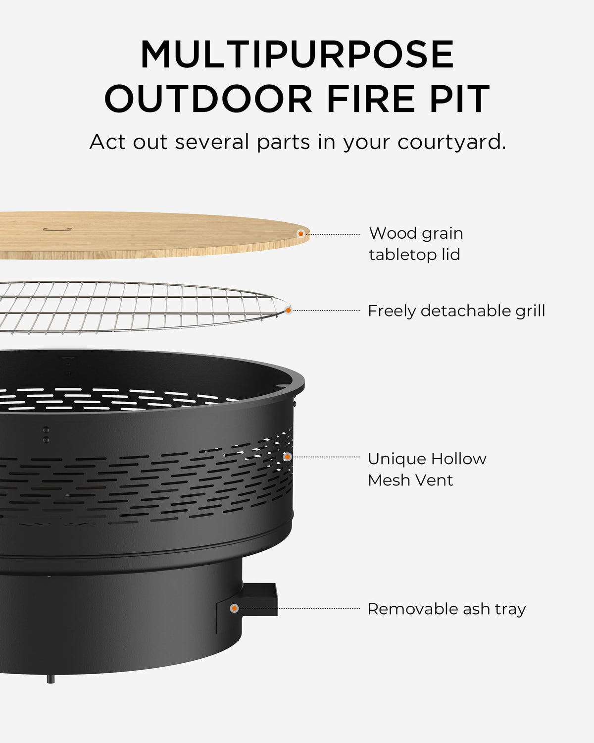 32" Round Wood Burning Fire Pit with Cooking Grill I711243