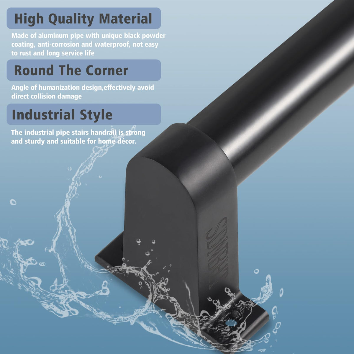 Black Aluminum 1.5" Pipe Stair Handrail 5ft A8338