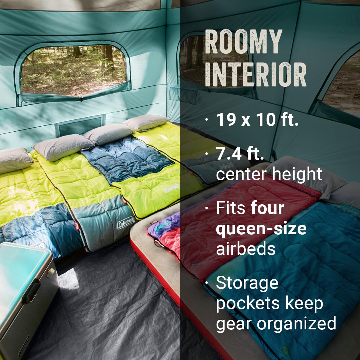 Camping Tent with Rainfly & Screened Porch, Weatherproof Family Tent Fits 4 Queen-Sized Airbeds U228745