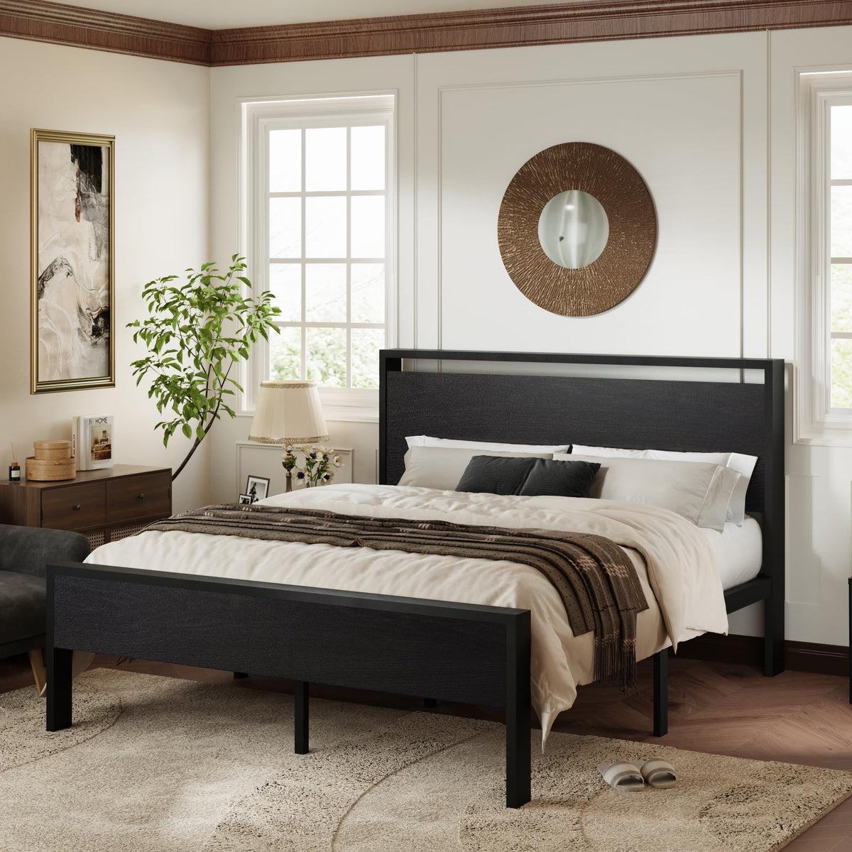 Queen Size Black Oak Bed Frame O904