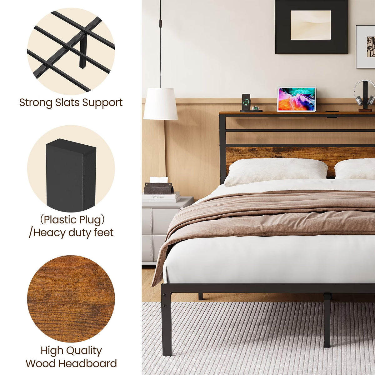 Black Twin Bed Frame with Headboard C4911