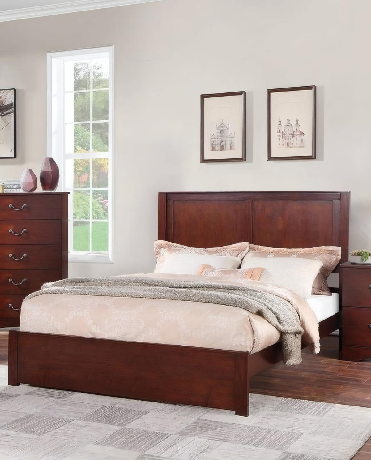 California King Bed Frame with Two Panel Headboard J79493