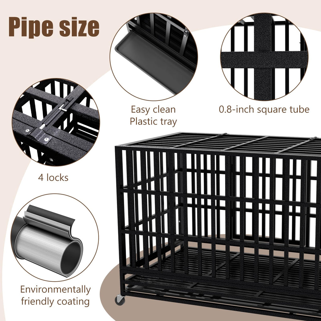 48 Inch Heavy Duty Dog Crate Kennel with Wheels D9857