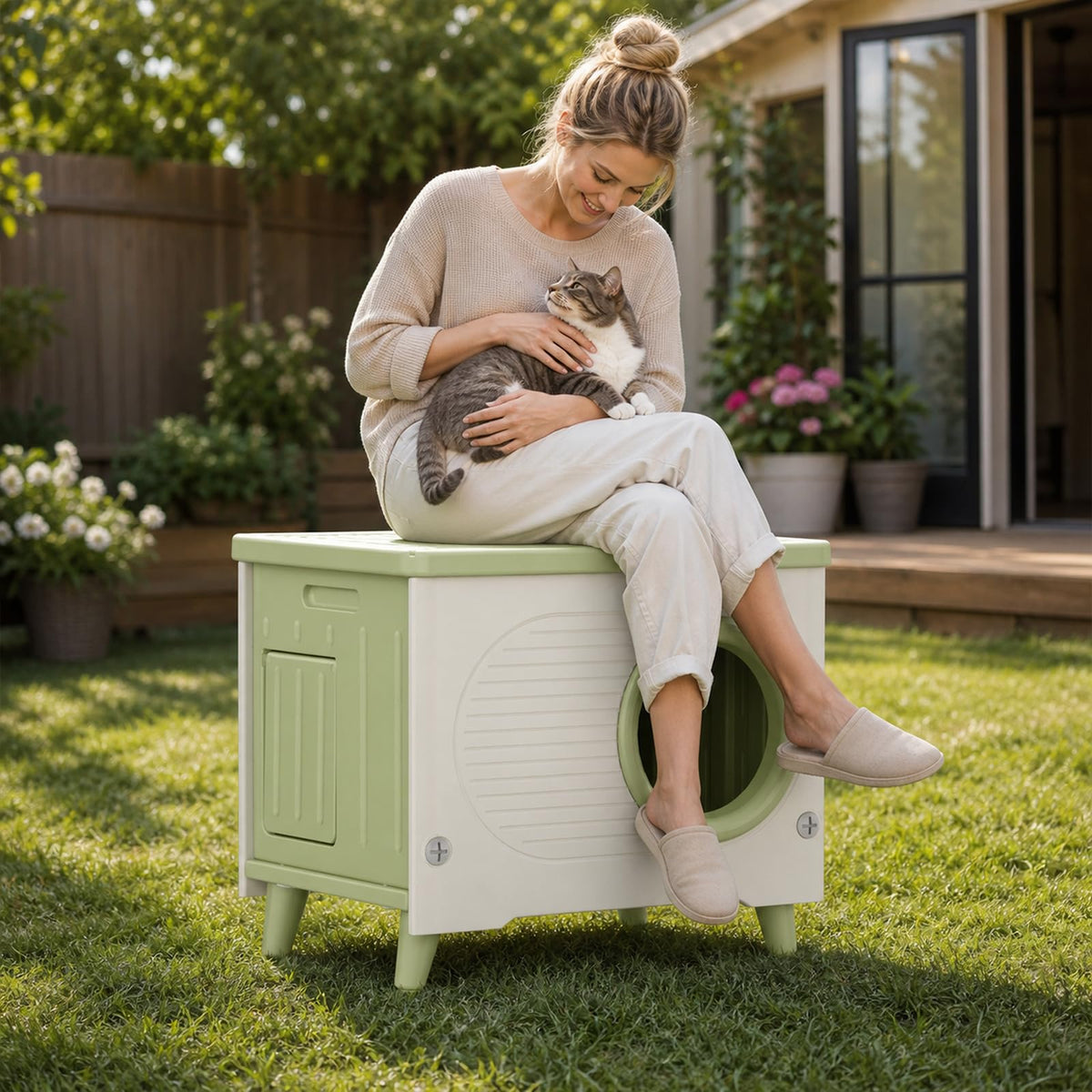 Extra Large Insulated Plastic Cat House with Escape Door O112928