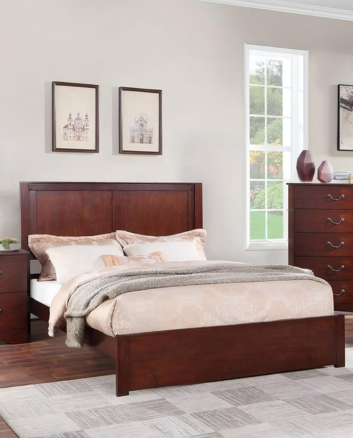 California King Bed Frame with Two Panel Headboard J79493