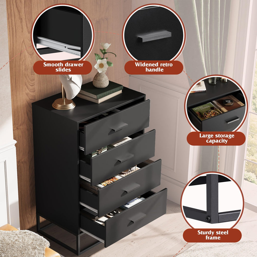 Black 4 Drawer Wooden Dresser Q509
