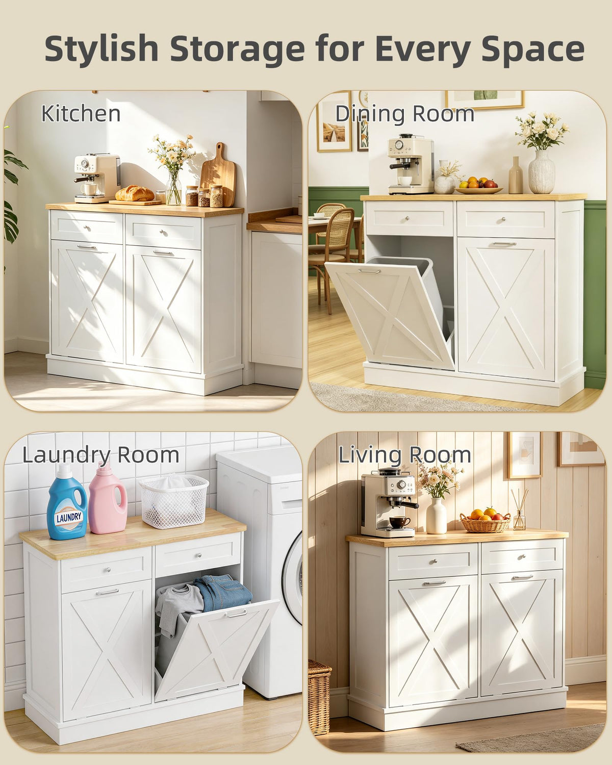 2x10 Gallon Tilt Out Trash Cabinet with Hideaway Drawers, White T654