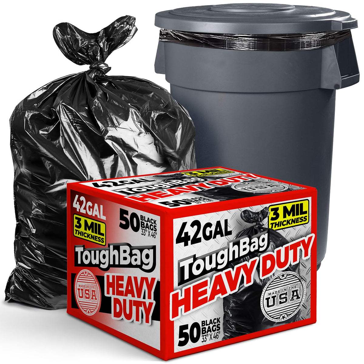 42 Gallon Heavy Duty Black 3 Mil Trash Bags, 50 Count L45885