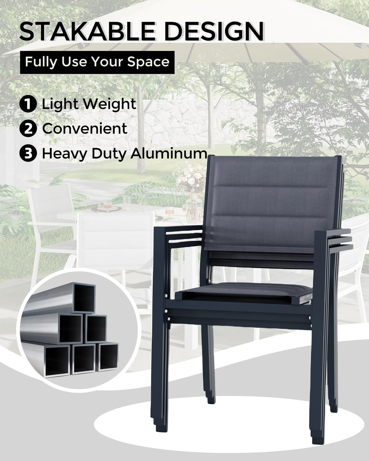 Aluminum Stackable Patio Dining Chairs Set of 2 Dark Grey L671727