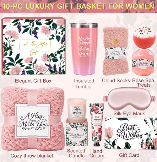 10-Piece Self Care Spa Gift Basket with Throw Blanket and Tumbler T302