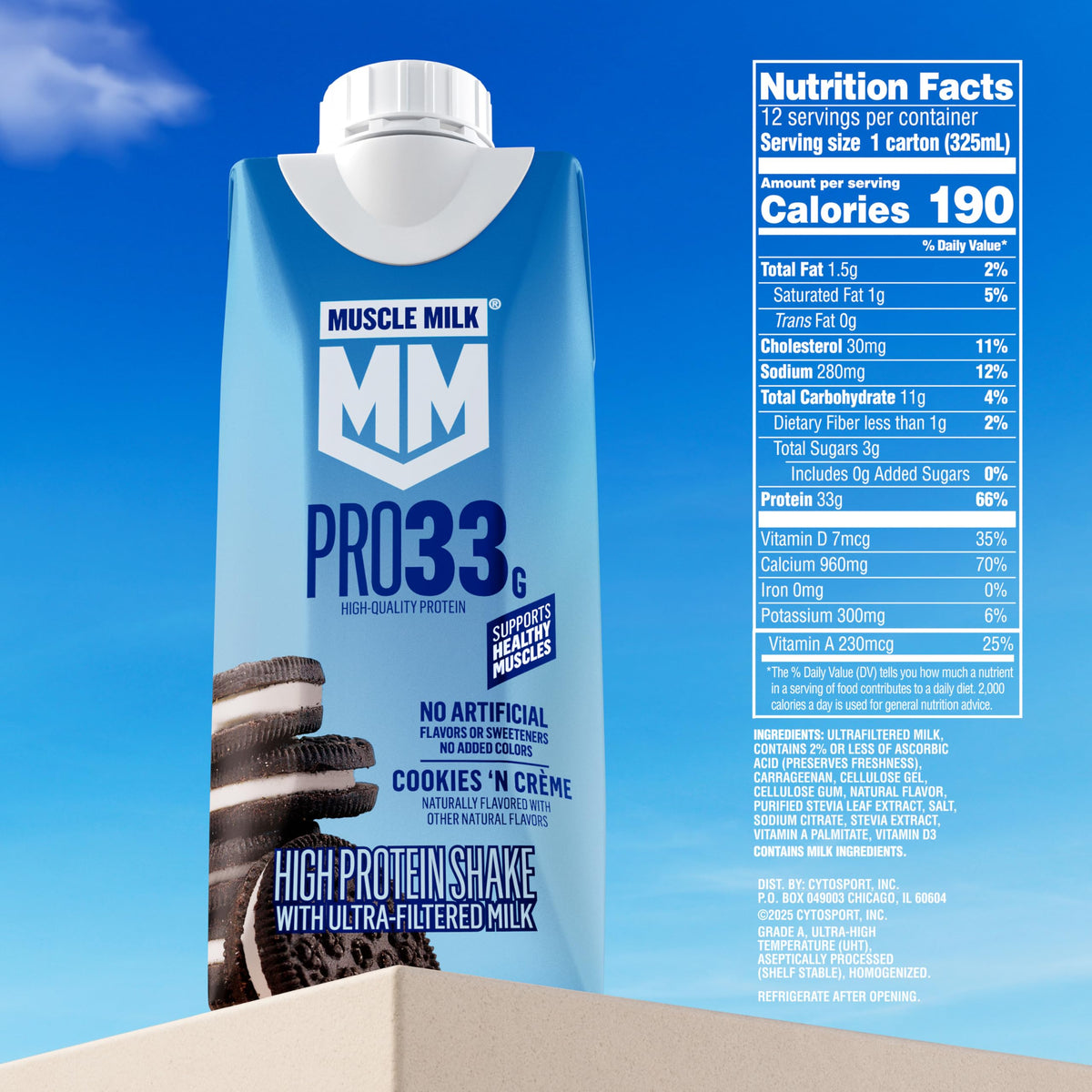 11 fl oz High Protein Shake, 12 Pack, 33g Protein, 3g Sugar Y4763