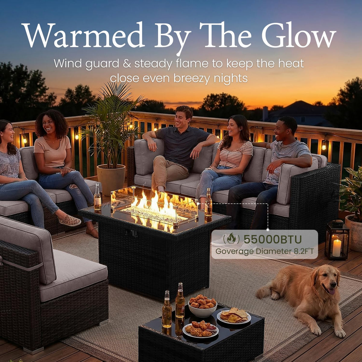 15 Piece Wicker Rattan Patio Furniture Set with Fire Pit Table N8995