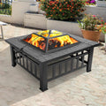 32 Inch Square Metal Wood Burning Fire Pit with Mesh Lid and Poker L7558