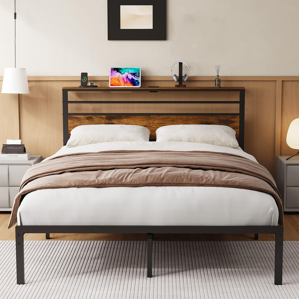 Black Twin Bed Frame with Headboard C4911