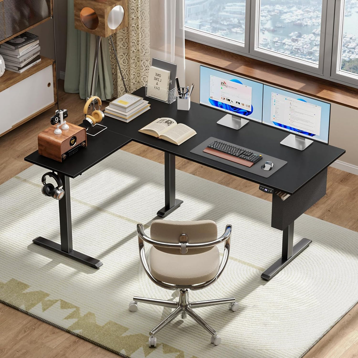 63" L Shaped Height Adjustable Standing Desk M7695