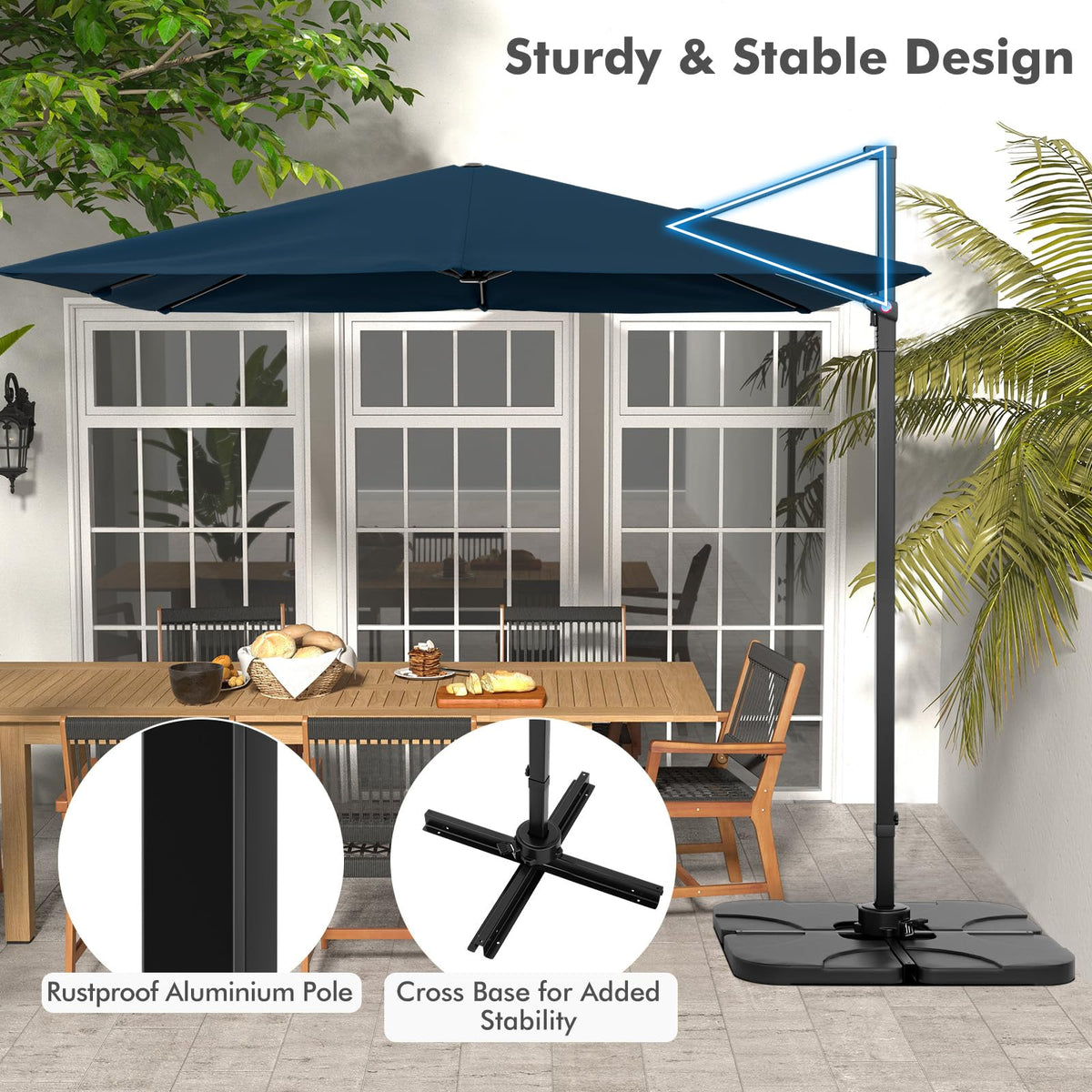 9.5 FT Square Cantilever Patio Umbrella with Cross Base D91731