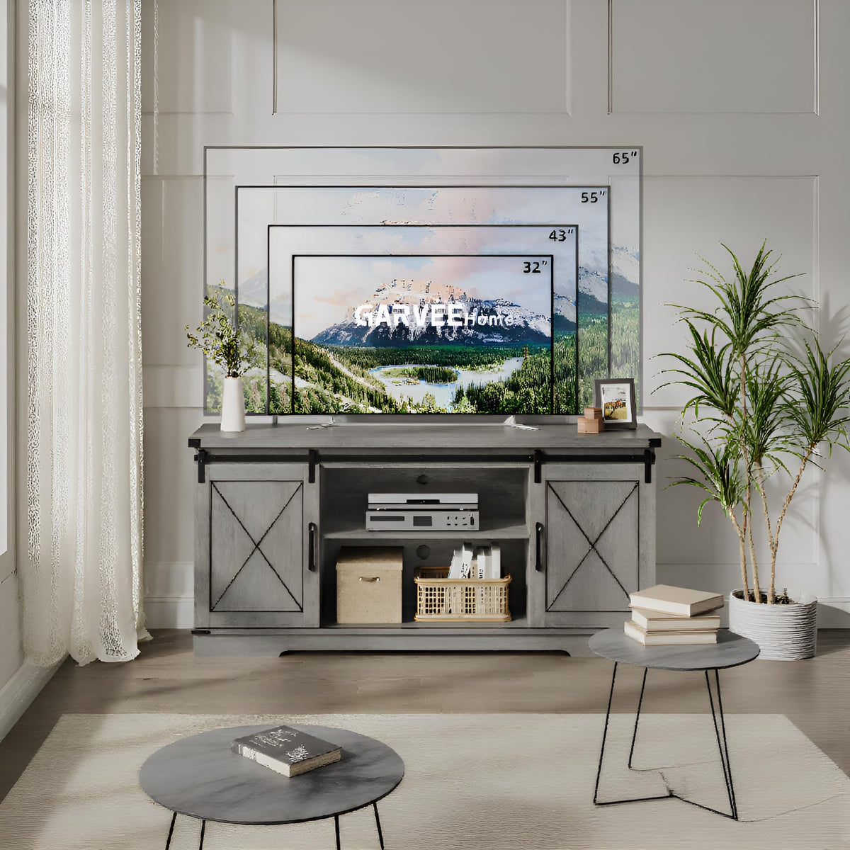 65" Rustic Farmhouse TV Stand with Sliding Barn Doors L871652