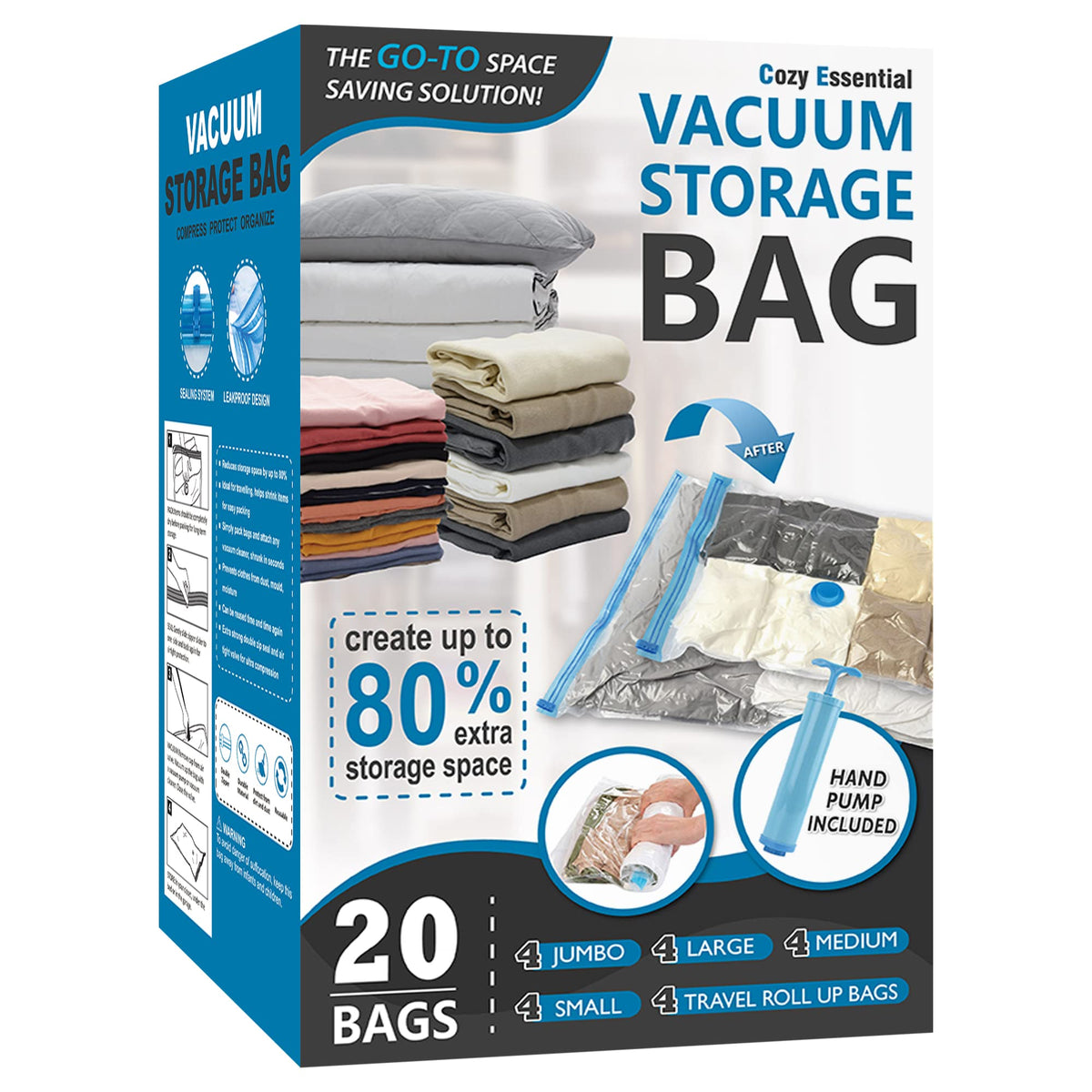 Vacuum Storage Bags with Hand Pump, 20 Combo I2162