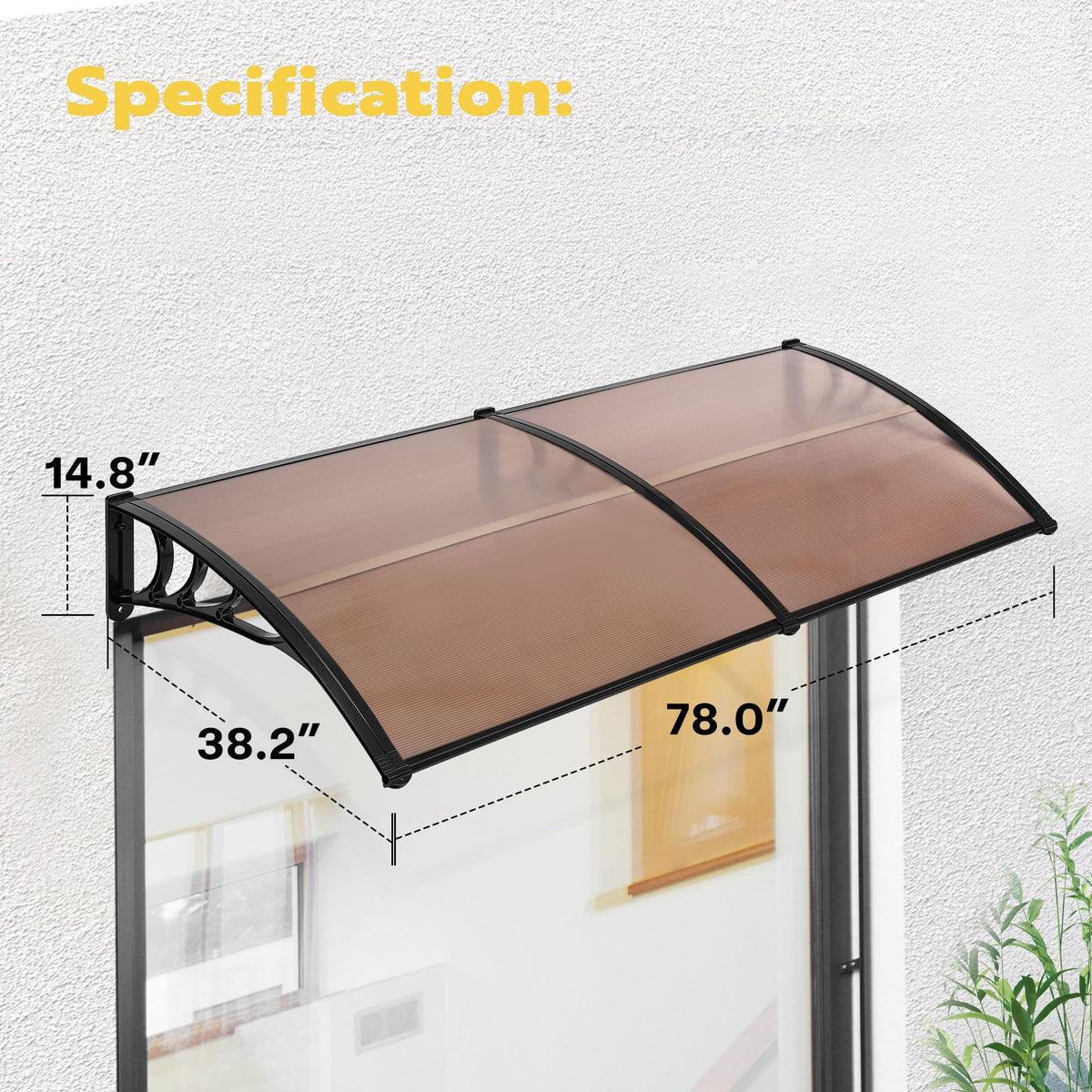 Polycarbonate Window Door Awning Brown 38 Inch x 78 Inch J70344