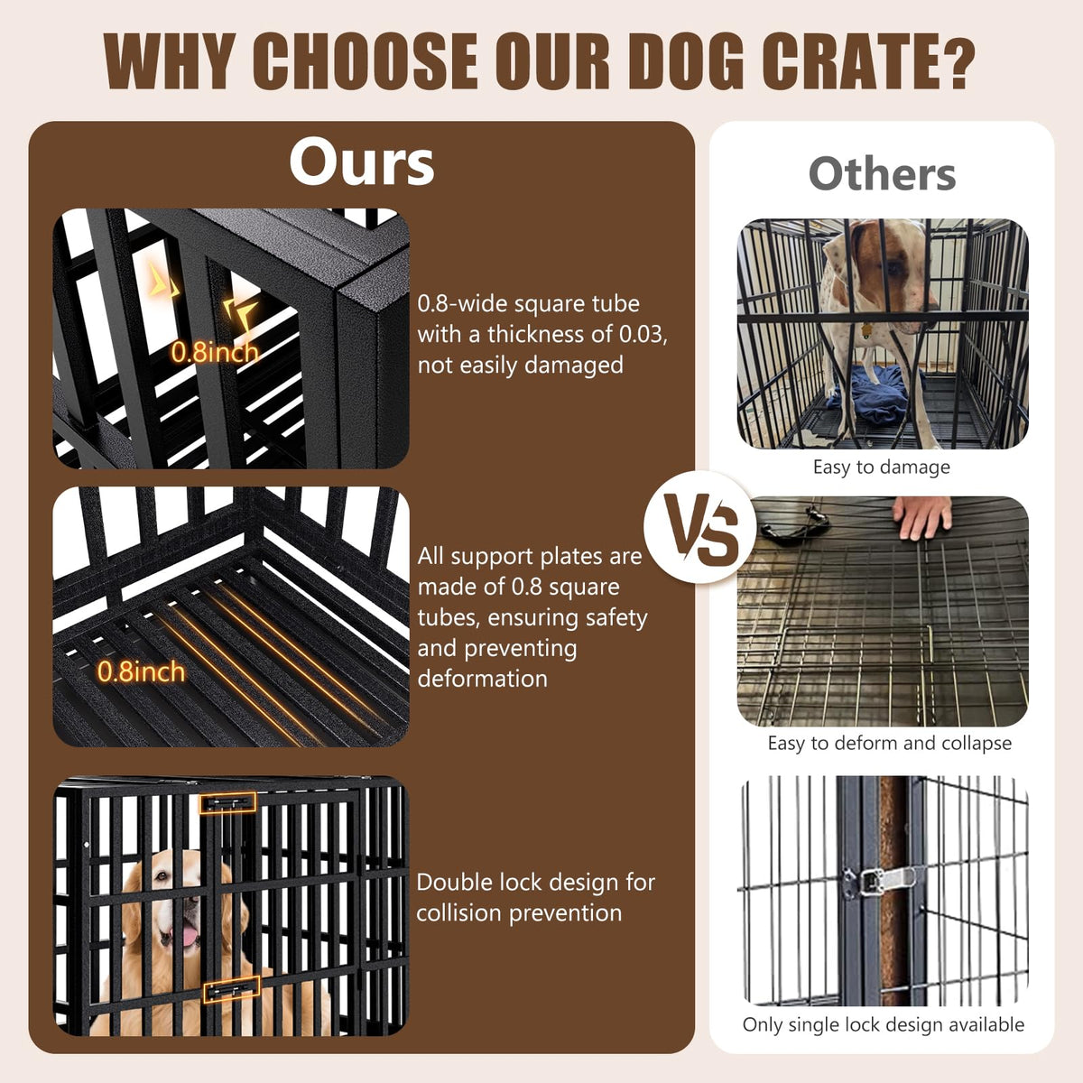 48 Inch Heavy Duty Dog Crate Kennel with Wheels D9857