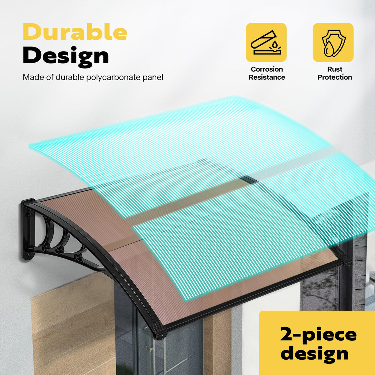 Polycarbonate Window Door Awning Brown 38 Inch x 78 Inch J70344