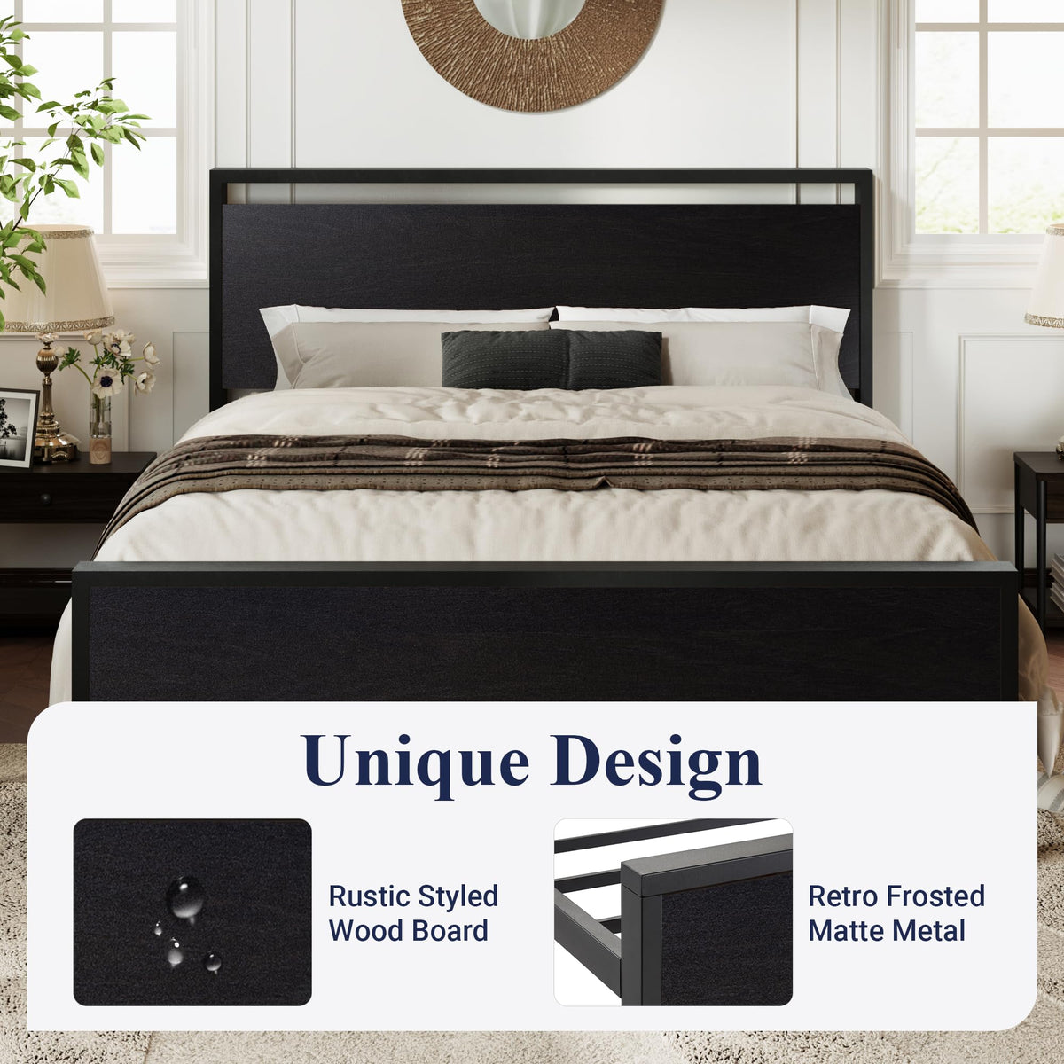 Queen Size Black Oak Bed Frame O904