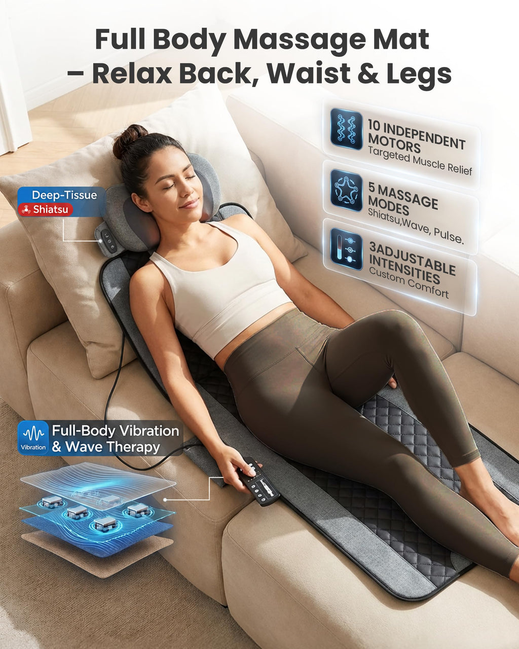 Full Body Vibration Massage Mat with Shiatsu Neck Pillow O3838