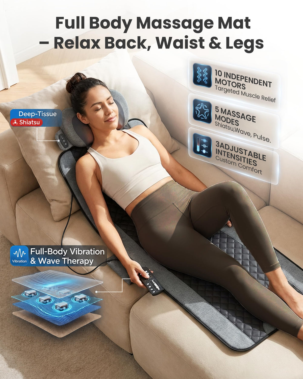 Full Body Vibration Massage Mat with Shiatsu Neck Pillow O3838